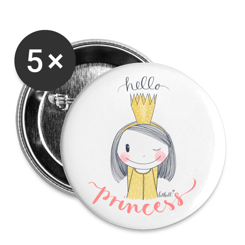 Hello Princess - Buttons groß 56 mm (5er Pack) - weiß