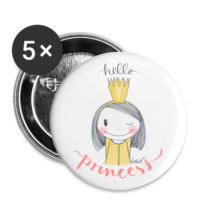 Hello Princess - Buttons groß 56 mm (5er Pack) - weiß