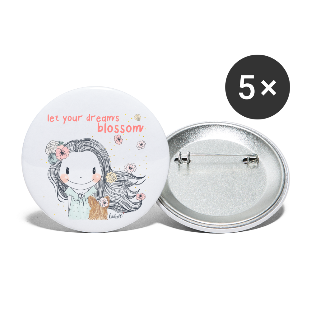 Let Your Dreams Blossom - Buttons groß 56 mm (5er Pack) - weiß